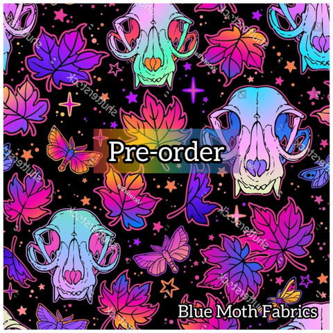 PRE-ORDER. Cat Skulls autumn fabric. By METER