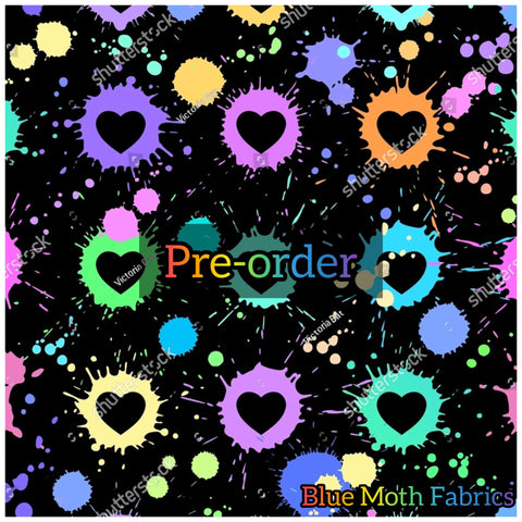 PRE-ORDER. Paint Splat Hearts fabric. By METER