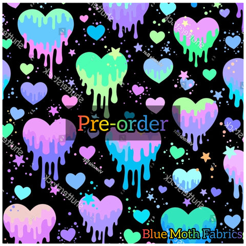 PRE-ORDER. Drippy neon effect Hearts fabric. By METER