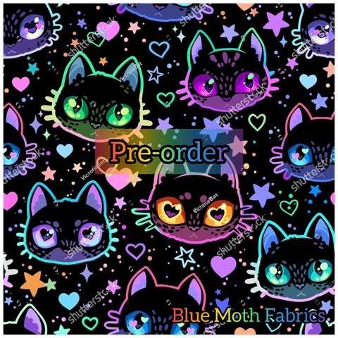 PRE-ORDER. Neon effect cats 2 fabric. By METER