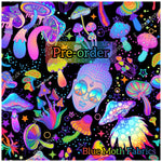 PRE-ORDER. Trippy Mushrooms Buddha fabric. By METER