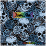 PRE-ORDER. Teal Skulls Roses fabric. By METER