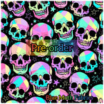 PRE-ORDER. Geo Neon Skulls fabric. By METER - BlueMothFabrics