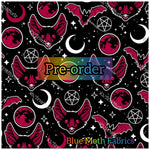 PRE-ORDER. Red Bat Head fabric. By METER - BlueMothFabrics