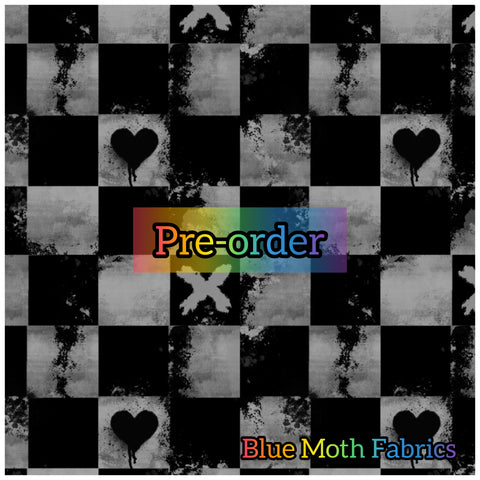 PRE-ORDER. Grunge Checkerboard Grey fabric. By METER - BlueMothFabrics