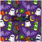 PRE-ORDER. Cauldron Cat and Spooky Things fabric. By METER - BlueMothFabrics