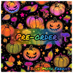 PRE-ORDER. Orange Halloween Pumpkins Faux leather / vinyl fabric. 40x130cm