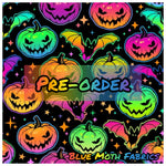 PRE-ORDER. Neon Halloween Pumpkins Faux leather / vinyl fabric. 40x130cm