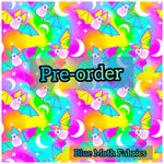 PRE-ORDER. Neon rainbow bats 2 Faux leather / vinyl fabric. 40x130cm