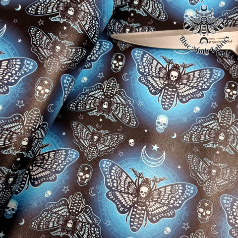 Blue death moth Faux leather / vinyl fabric. 39x66cm roll