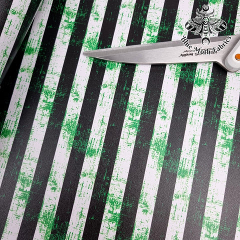 Beetlejuice stripes Faux leather / vinyl fabric. 39x66cm roll