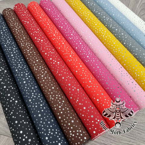 Silver Dots Matte PVC Faux vinyl fabric. 39x67cm roll