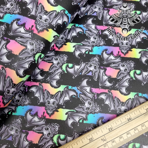 Rainbow bats stripes Faux leather / vinyl fabric. 39x66cm roll