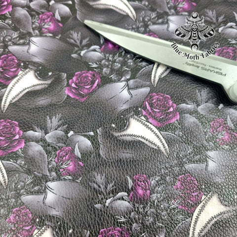 Plague Doctor Purple Roses Texture Faux leather / vinyl fabric. 39x66cm roll