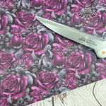 Purple Roses Faux leather / vinyl fabric. 39x66cm roll - BlueMothFabrics