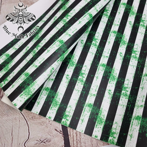 Beetlejuice stripes Faux leather / vinyl fabric. 39x66cm roll - BlueMothFabrics