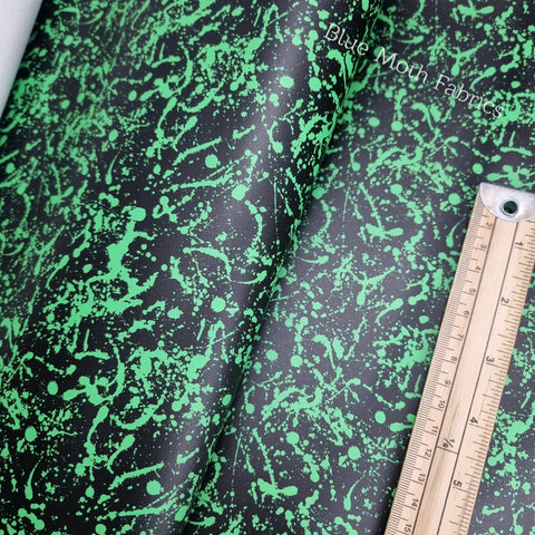 Green Paint Splatter Faux leather / vinyl fabric. 39x66cm roll