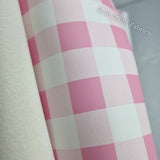 59X45cm PRE-CUT. Barbie Pink Gingham Faux leather / vinyl fabric.