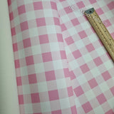 59X45cm PRE-CUT. Barbie Pink Gingham Faux leather / vinyl fabric.