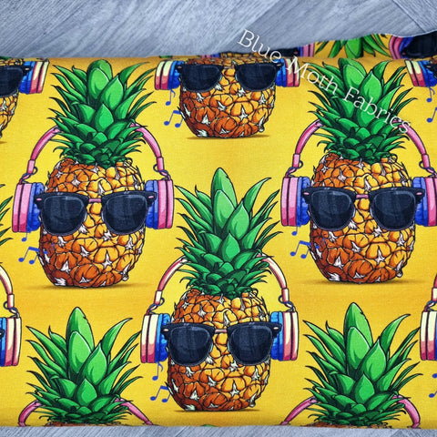 1m BOLT END. Pineapple Summer jersey fabric - BlueMothFabrics