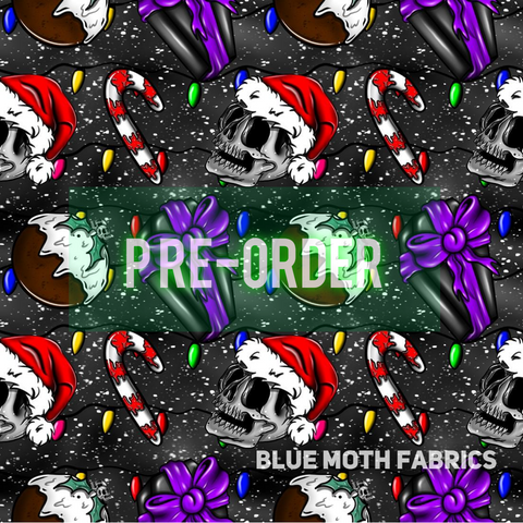 PRE-ORDER. Santa Skull fabric. By METER - BlueMothFabrics