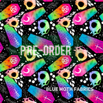 PRE-ORDER. Rainbow Coffin and  Cat Skull fabric. By METER - BlueMothFabrics