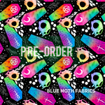 PRE-ORDER. Rainbow Coffin and Cat Skull Faux leather / vinyl fabric. 40x130cm