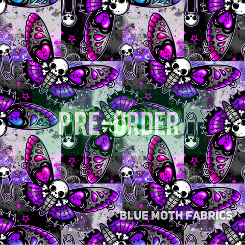 PRE-ORDER. Death Moth Purple fabric. By METER - BlueMothFabrics
