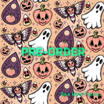 PRE-ORDER. Halloween Ghost orange Faux leather / vinyl fabric. 40x130cm