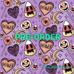 PRE-ORDER. Halloween candy Lilac fabric. By METER - BlueMothFabrics