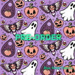 PRE-ORDER. Halloween Ghost lilac fabric. By METER - BlueMothFabrics