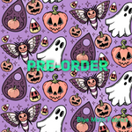 PRE-ORDER. Halloween Ghost lilac Faux leather / vinyl fabric. 40x130cm