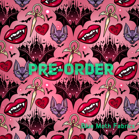 PRE-ORDER. Bite Me Bats Pink fabric. By METER - BlueMothFabrics