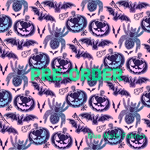 PRE-ORDER. Pink Halloween Faux leather / vinyl fabric. 40x130cm