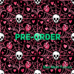 PRE-ORDER. Spiderweb Skull Faux leather / vinyl fabric. 40x130cm