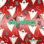 PRE-ORDER. Christmas ghost red fabric. By METER - BlueMothFabrics