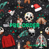 PRE-ORDER. Spooky Christmas black fabric. By METER - BlueMothFabrics