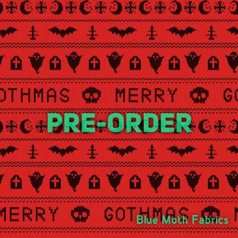 PRE-ORDER. Merry Gothmas red fabric. By METER - BlueMothFabrics