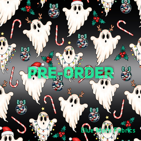 PRE-ORDER. Christmas ghost fabric. By METER - BlueMothFabrics
