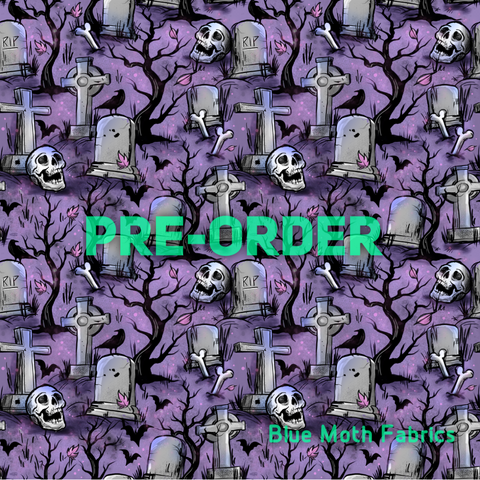 PRE-ORDER. Purple graveyard Faux leather / vinyl fabric. 40x130cm