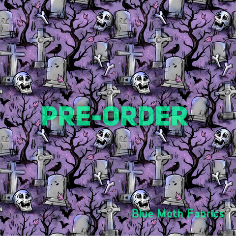 PRE-ORDER. Purple Graveyard fabric. By METER - BlueMothFabrics