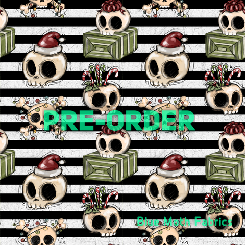PRE-ORDER. Christmas Skull Sketch fabric. By METER - BlueMothFabrics