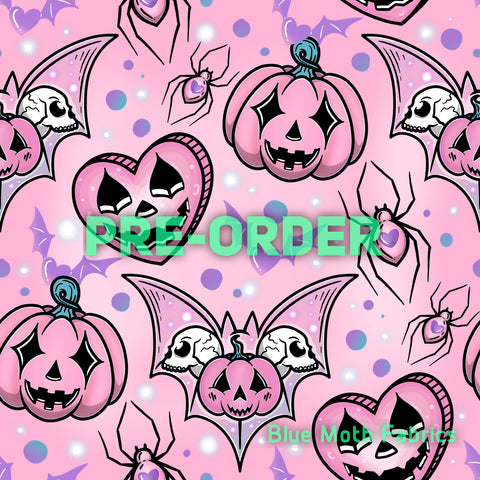 PRE-ORDER. Pink Halloween 3 Faux leather / vinyl fabric. 40x130cm