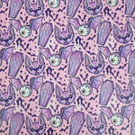 Lilac Bats and coffins Faux leather / vinyl fabric. 39x66cm roll