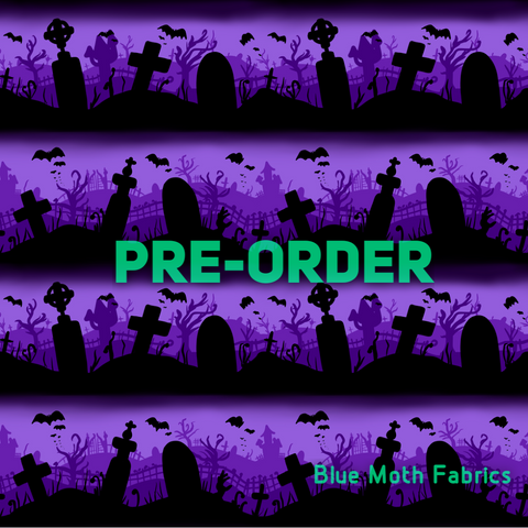 PRE-ORDER. Purple Graveyard Faux leather / vinyl fabric. 40x130cm