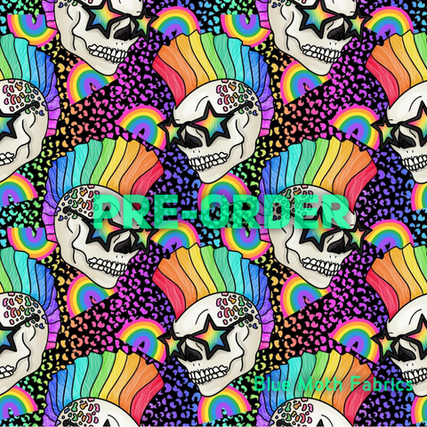 PRE-ORDER. Rainbow Punk Skulls fabric. By METER - BlueMothFabrics