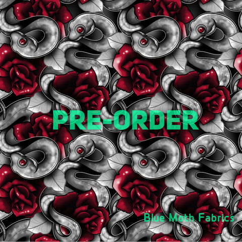 PRE-ORDER. Roses and snakes Faux leather / vinyl fabric. 40x130cm