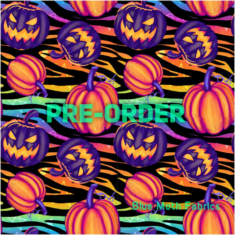 PRE-ORDER. Neon Jack O lantern 2 Faux leather / vinyl fabric. 40x130cm