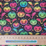 Neon Halloween pumpkins Faux leather / vinyl fabric. 40x66cm roll