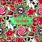 PRE-ORDER. Spooky Christmas 5 red fabric. By METER - BlueMothFabrics